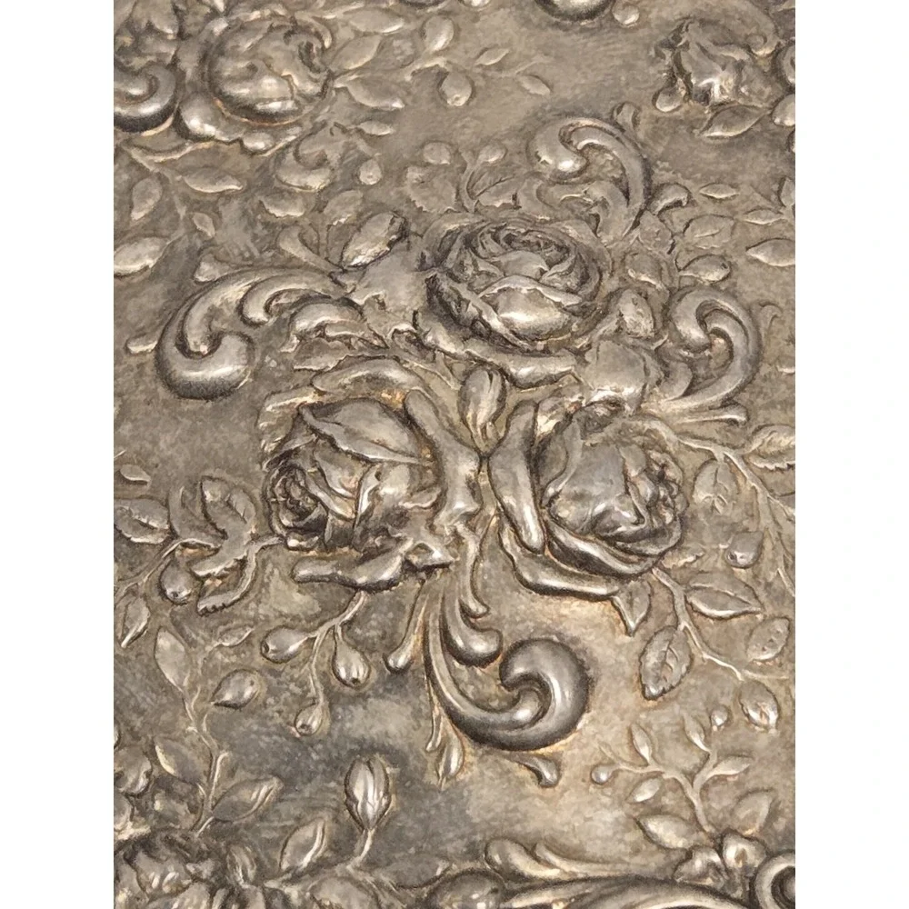 VINTAGE GORHAM SILVER‎ PLATED ROSEREPOUSSES COMPACT MIRROR IN BOX